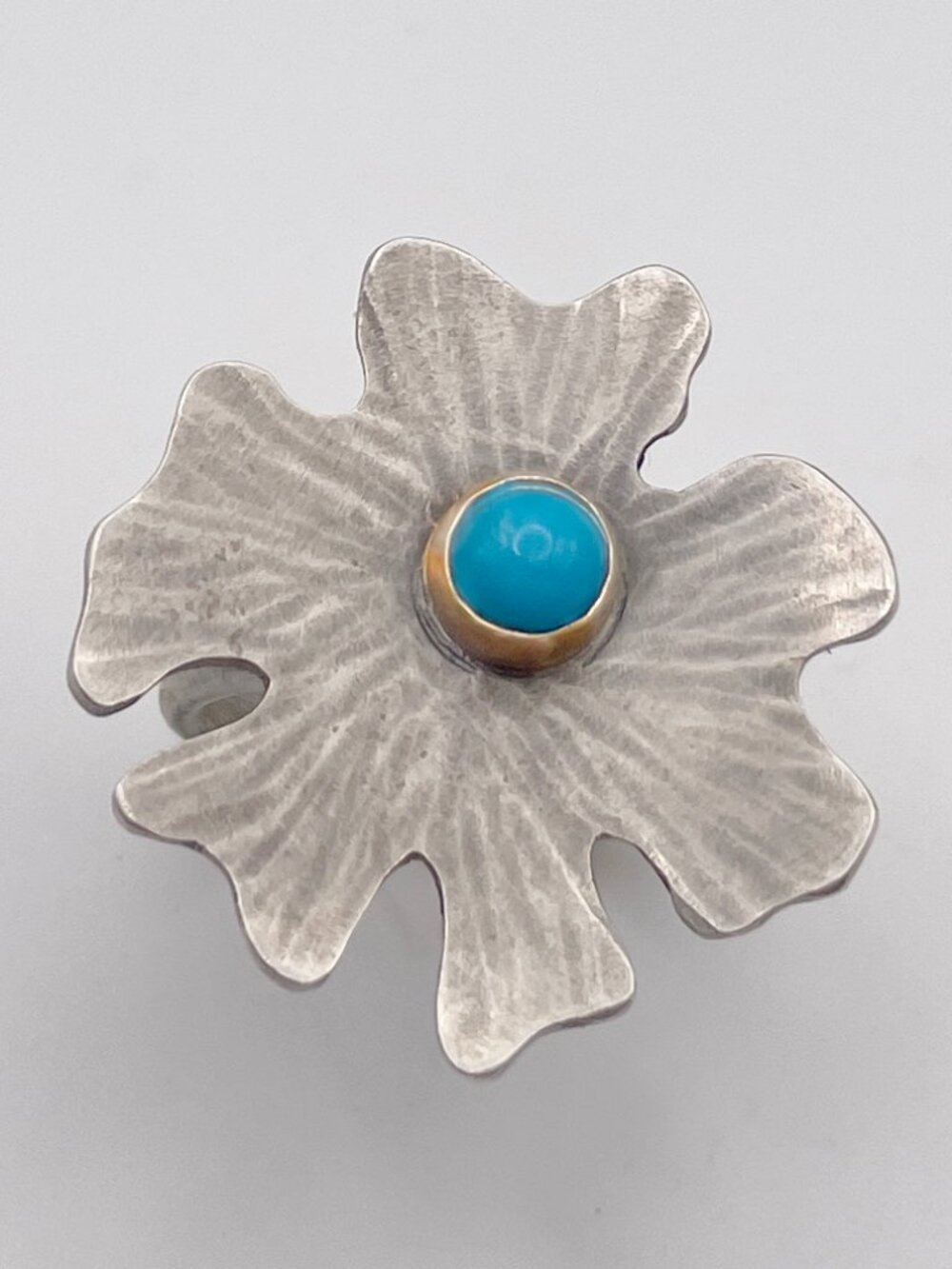 Sterling Silver 925 and 14k Gold Ring with Sleeping Beauty Turquoise, Size 6 1/2 - Picture 2 of 4